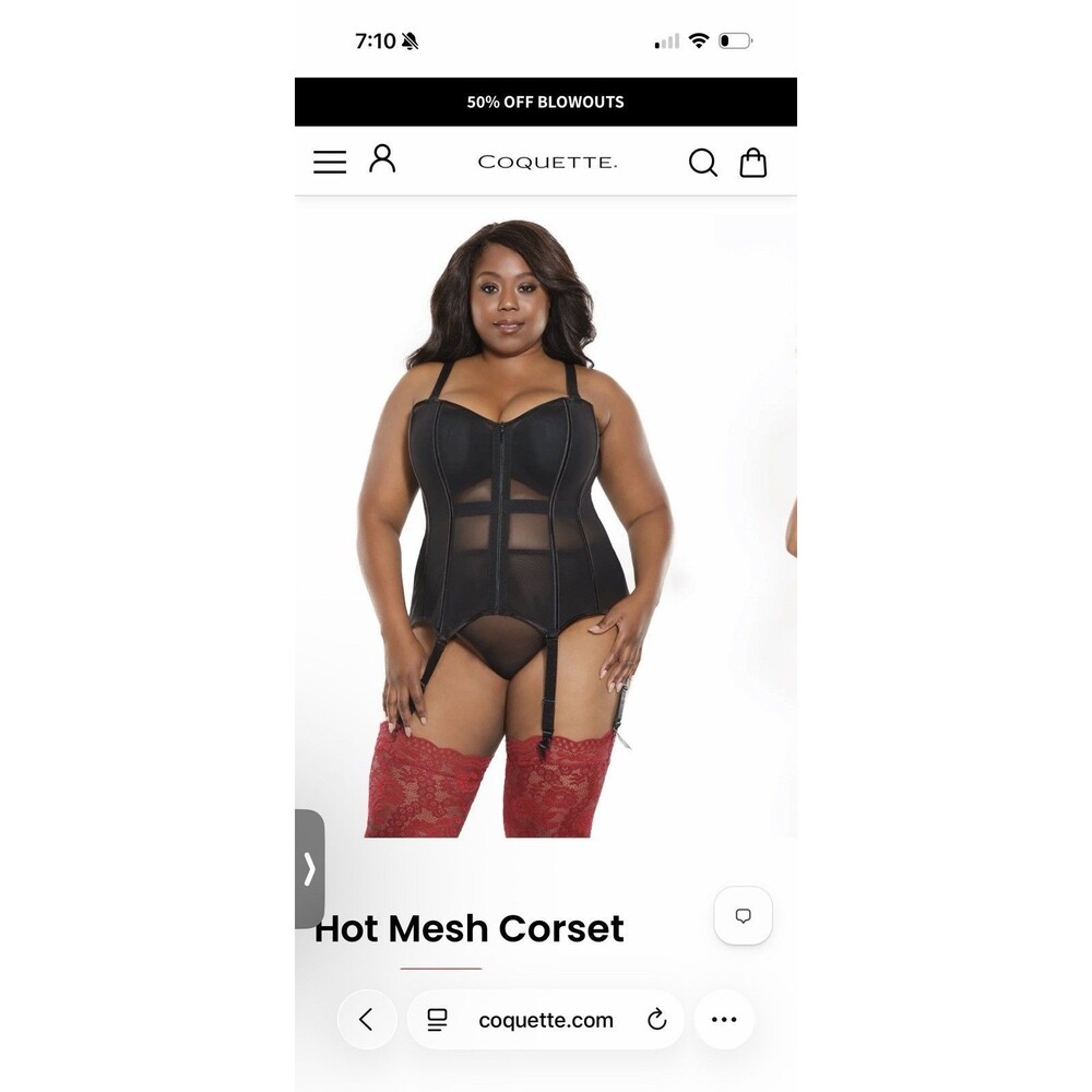 Coquette Black lingerie stretch corset top with zipper Women’s 3X-4X Plus Size